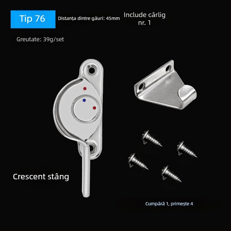 Set de 4 bucăți Crescent pentru ferestre – stânga/dreapta Crescent, Monlech Stainless steel safety crescent lock, carcasă din oțel inoxidabil + bază cromată