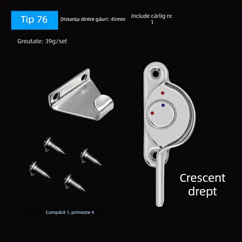 Set de 4 bucăți Crescent pentru ferestre – stânga/dreapta Crescent, Monlech Stainless steel safety crescent lock, carcasă din oțel inoxidabil + bază cromată