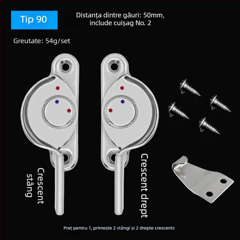 Set de 4 bucăți Crescent pentru ferestre – stânga/dreapta Crescent, Monlech Stainless steel safety crescent lock, carcasă din oțel inoxidabil + bază cromată