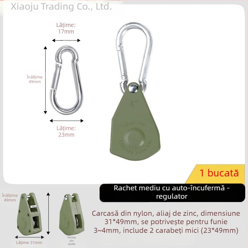 Rola de cablu pentru cort: tensiune și reglaj cu cârlig reflectorizant pentru camping în aer liber