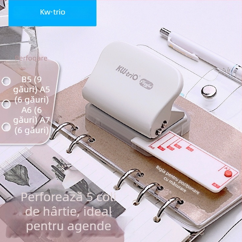Perforator manual cu 3/6/9 găuri pentru foi, 5 mm diametru gaură, modelul 99H3, KW-TRIO, 200 g