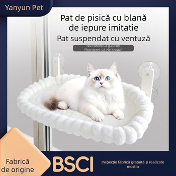 Hamac pliabil din pluș pentru pisici, pentru fereastră – ventuze puternice pentru agățare, utilizare în interior, pentru pisici, sezoane iarnă/primăvară/toamnă