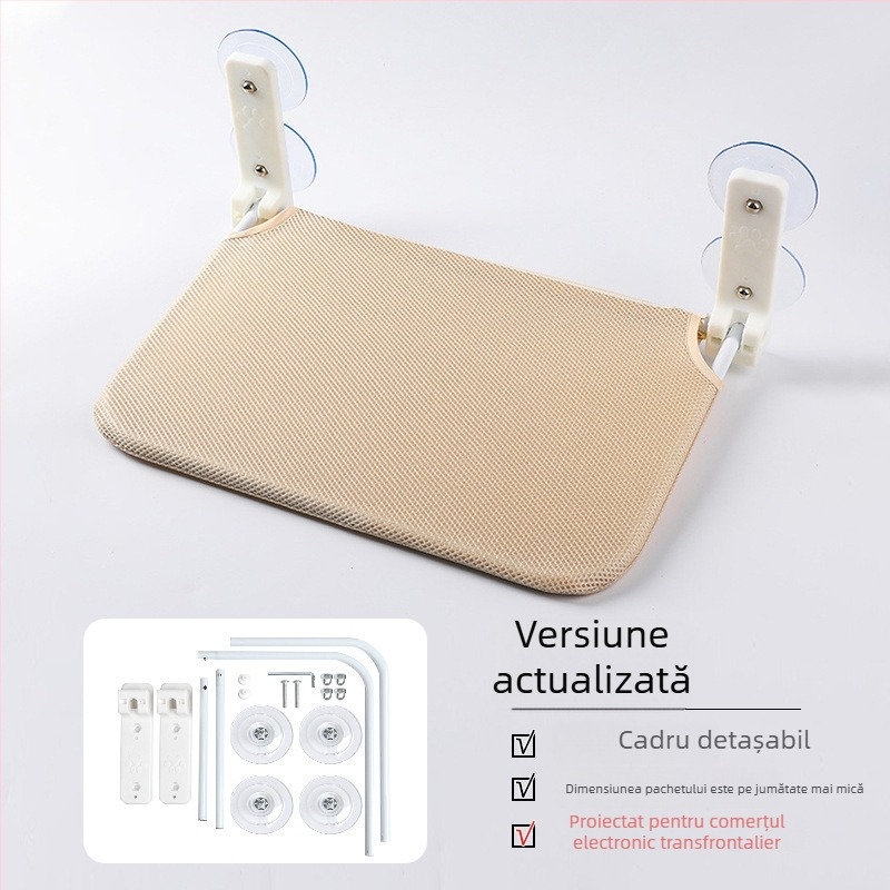 Hamac pliabil din pluș pentru pisici, pentru fereastră – ventuze puternice pentru agățare, utilizare în interior, pentru pisici, sezoane iarnă/primăvară/toamnă