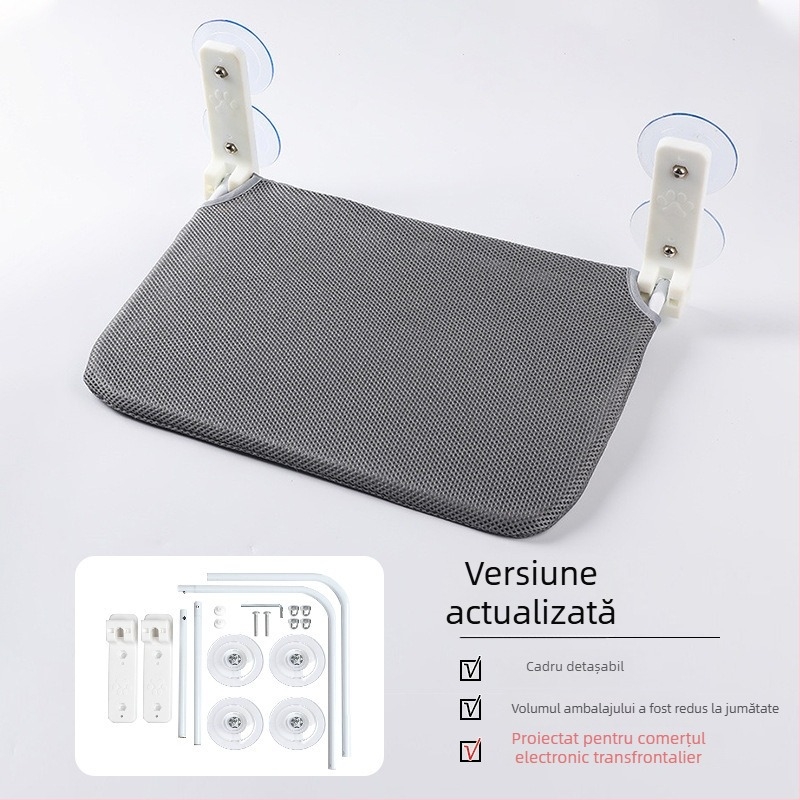 Hamac pliabil din pluș pentru pisici, pentru fereastră – ventuze puternice pentru agățare, utilizare în interior, pentru pisici, sezoane iarnă/primăvară/toamnă