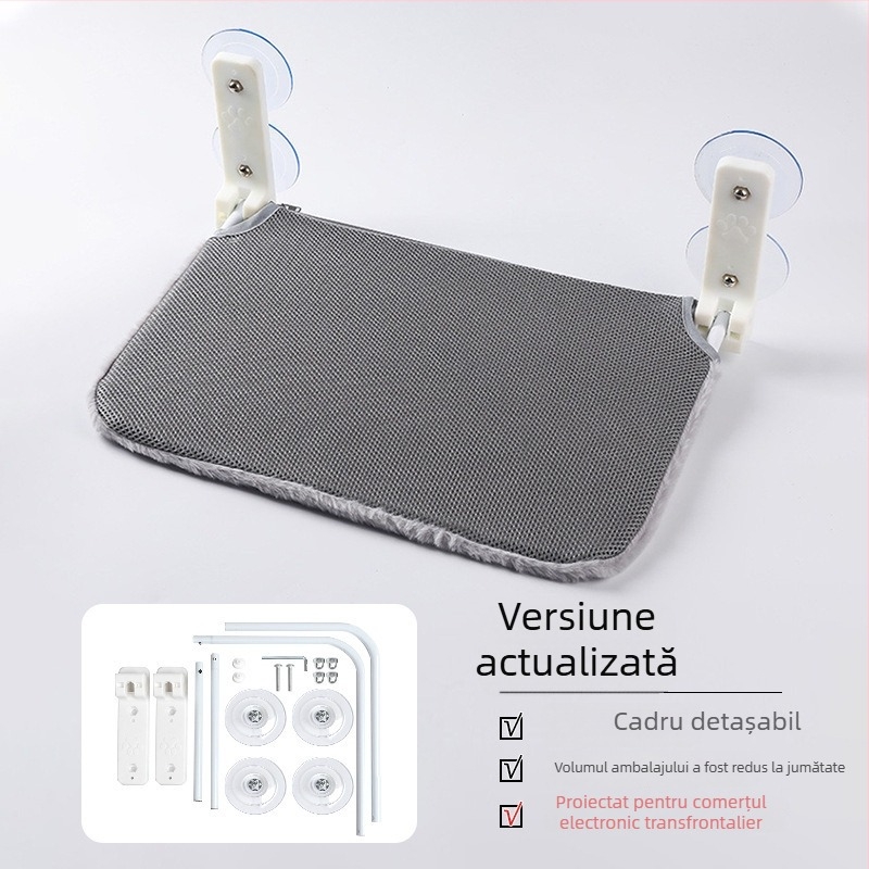 Hamac pliabil din pluș pentru pisici, pentru fereastră – ventuze puternice pentru agățare, utilizare în interior, pentru pisici, sezoane iarnă/primăvară/toamnă