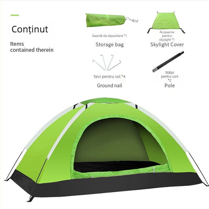 Cort de camping cu un singur strat, pentru patru sezoane; greutate 1,2 kg; țesătură exterioară impermeabilă 1000–1500 mm; podea impermeabilă 1500 mm