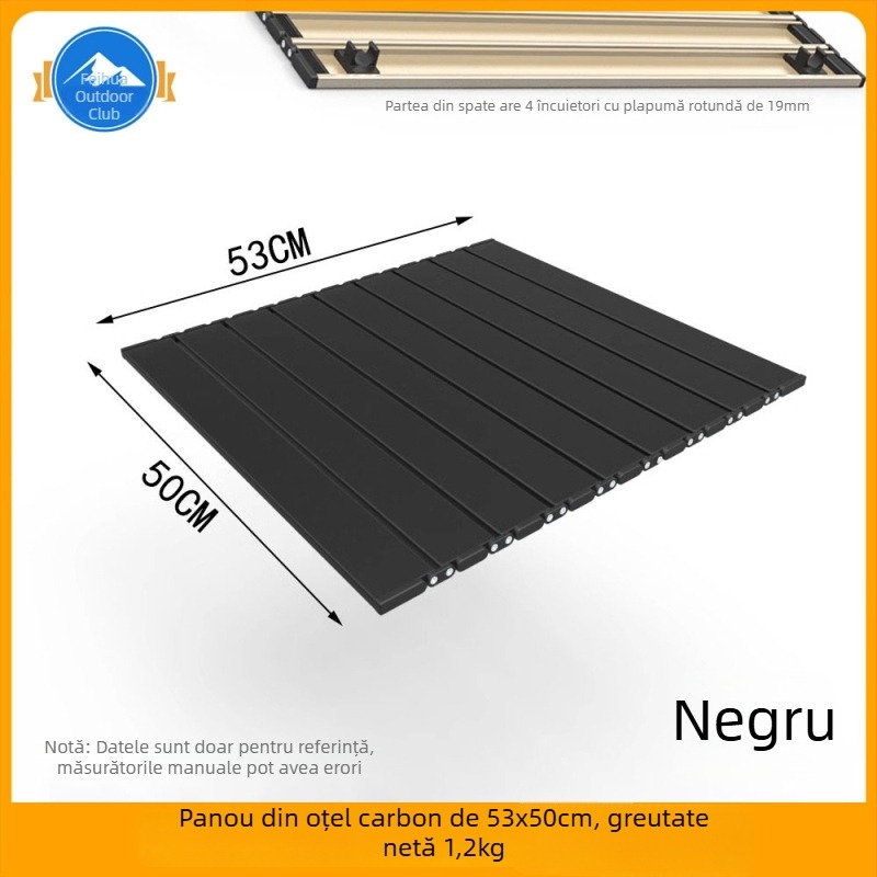 Masă de camping pliabilă cu panou, cadru de susținere și grindă transversală din oțel carbon (seria corturi, marcă: Other, material: oțel carbon)