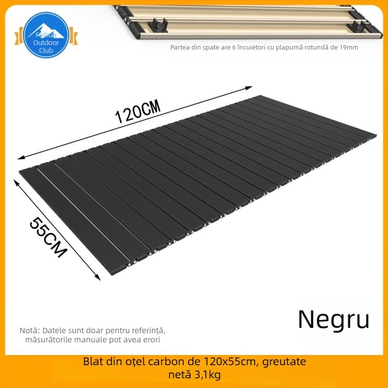 Masă de camping pliabilă cu panou, cadru de susținere și grindă transversală din oțel carbon (seria corturi, marcă: Other, material: oțel carbon)