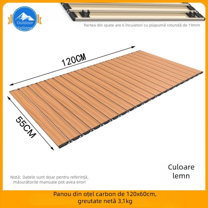 Masă de camping pliabilă cu panou, cadru de susținere și grindă transversală din oțel carbon (seria corturi, marcă: Other, material: oțel carbon)