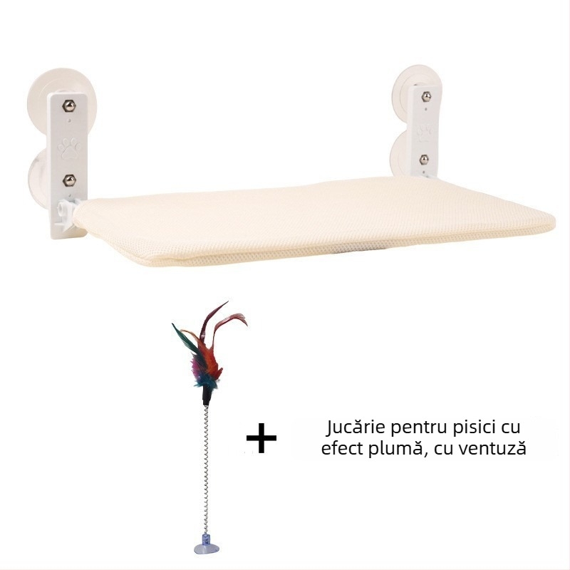 Hamac pentru pisici la fereastră – pluș imitând iepurele, Lexuan, potrivit pentru pisici