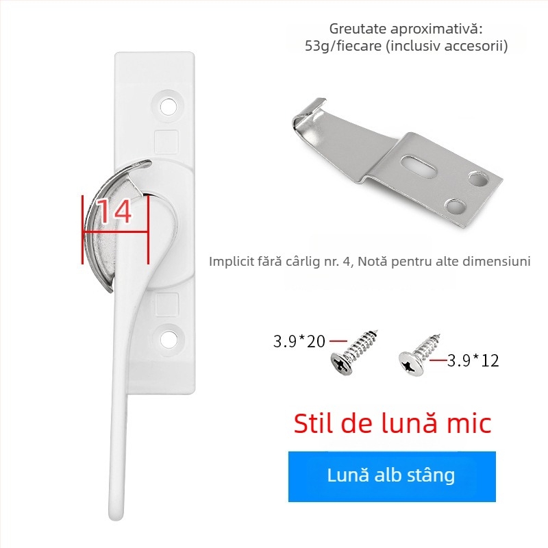 Cuplă cu cârlig în formă de semilună pentru uși și ferestre, din aliaj de aluminiu și oțel inoxidabil, pentru ferestre glisante, protecție pentru copii