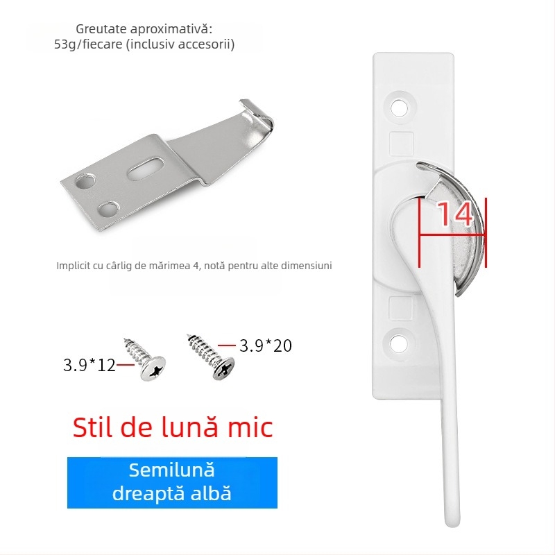 Cuplă cu cârlig în formă de semilună pentru uși și ferestre, din aliaj de aluminiu și oțel inoxidabil, pentru ferestre glisante, protecție pentru copii