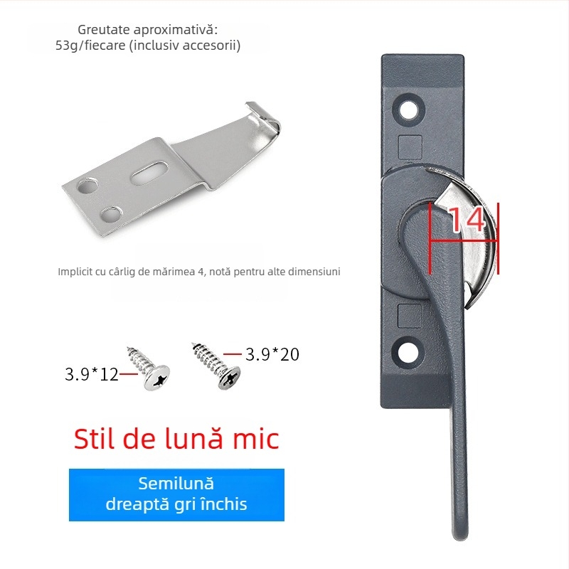 Cuplă cu cârlig în formă de semilună pentru uși și ferestre, din aliaj de aluminiu și oțel inoxidabil, pentru ferestre glisante, protecție pentru copii