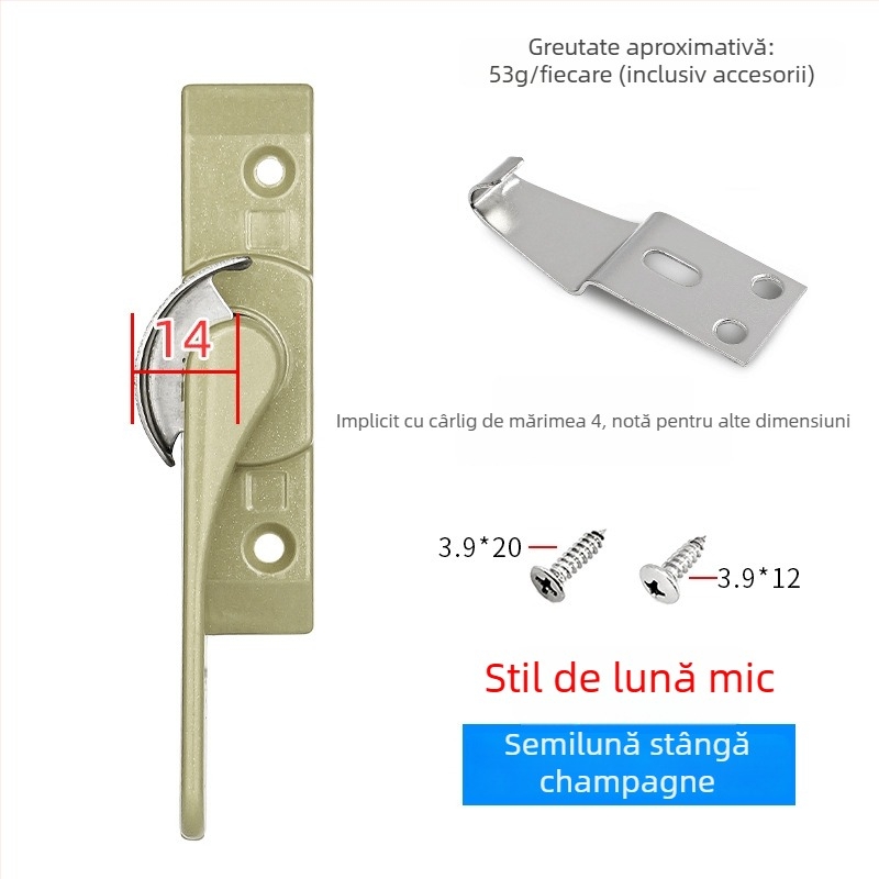 Cuplă cu cârlig în formă de semilună pentru uși și ferestre, din aliaj de aluminiu și oțel inoxidabil, pentru ferestre glisante, protecție pentru copii