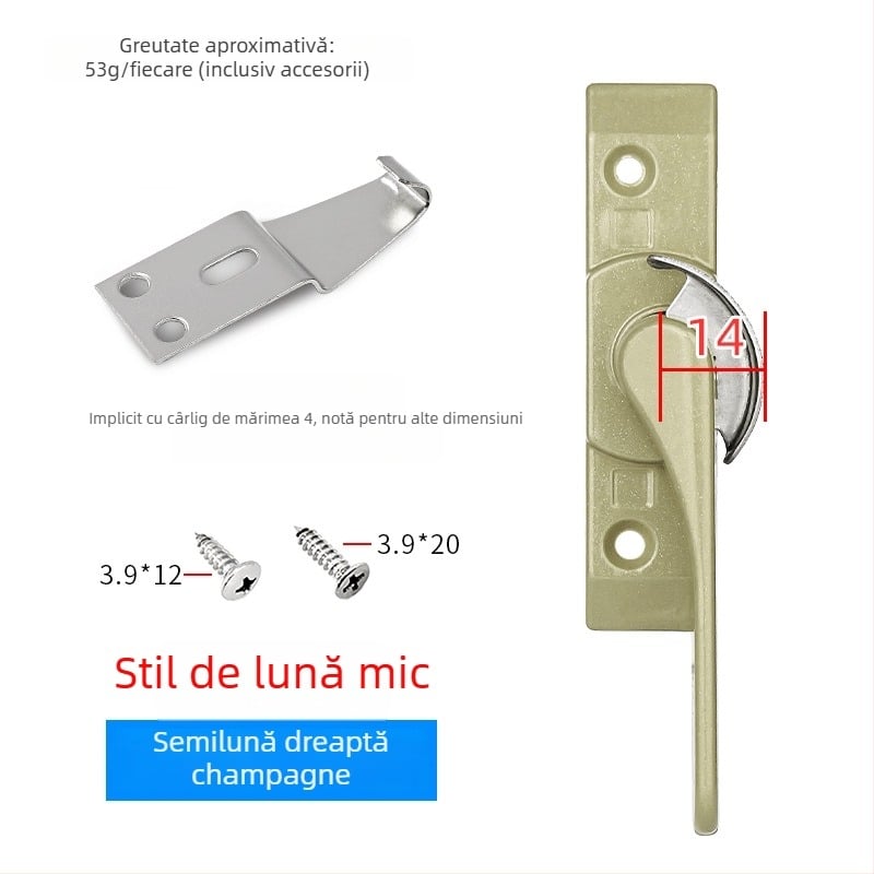 Cuplă cu cârlig în formă de semilună pentru uși și ferestre, din aliaj de aluminiu și oțel inoxidabil, pentru ferestre glisante, protecție pentru copii