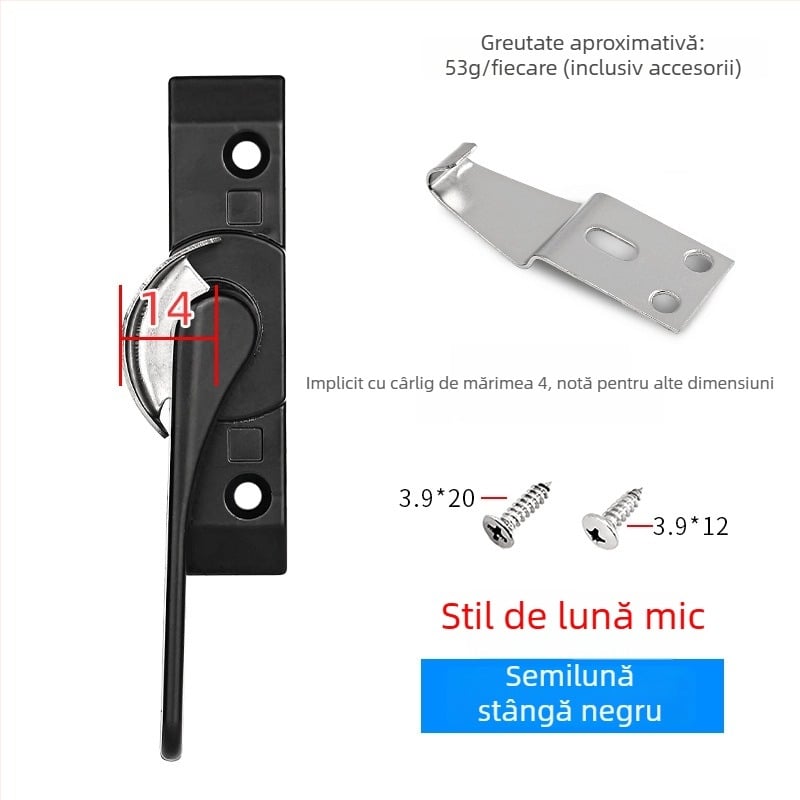 Cuplă cu cârlig în formă de semilună pentru uși și ferestre, din aliaj de aluminiu și oțel inoxidabil, pentru ferestre glisante, protecție pentru copii