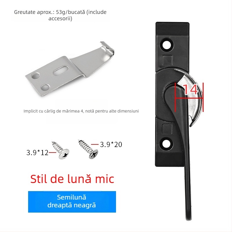 Cuplă cu cârlig în formă de semilună pentru uși și ferestre, din aliaj de aluminiu și oțel inoxidabil, pentru ferestre glisante, protecție pentru copii