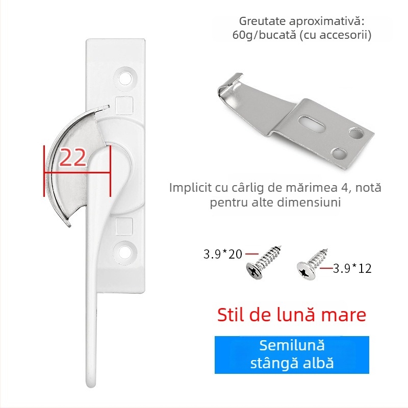 Cuplă cu cârlig în formă de semilună pentru uși și ferestre, din aliaj de aluminiu și oțel inoxidabil, pentru ferestre glisante, protecție pentru copii