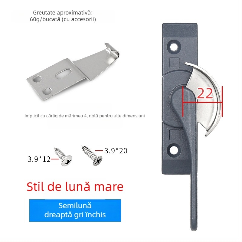 Cuplă cu cârlig în formă de semilună pentru uși și ferestre, din aliaj de aluminiu și oțel inoxidabil, pentru ferestre glisante, protecție pentru copii