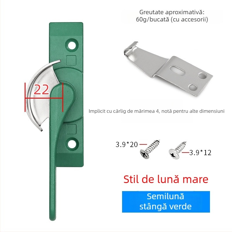 Cuplă cu cârlig în formă de semilună pentru uși și ferestre, din aliaj de aluminiu și oțel inoxidabil, pentru ferestre glisante, protecție pentru copii