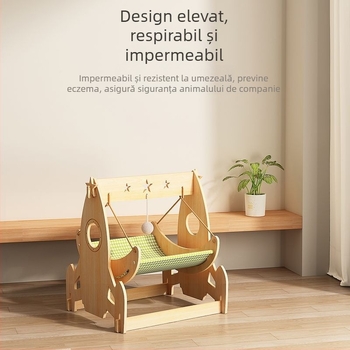 Cuib de pisică suspendat – pat hamac, din lemn, pentru toate anotimpurile, menține căldura