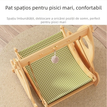 Cuib de pisică suspendat – pat hamac, din lemn, pentru toate anotimpurile, menține căldura