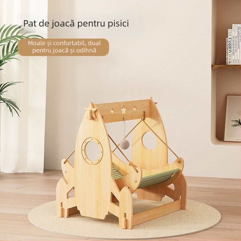 Cuib de pisică suspendat – pat hamac, din lemn, pentru toate anotimpurile, menține căldura