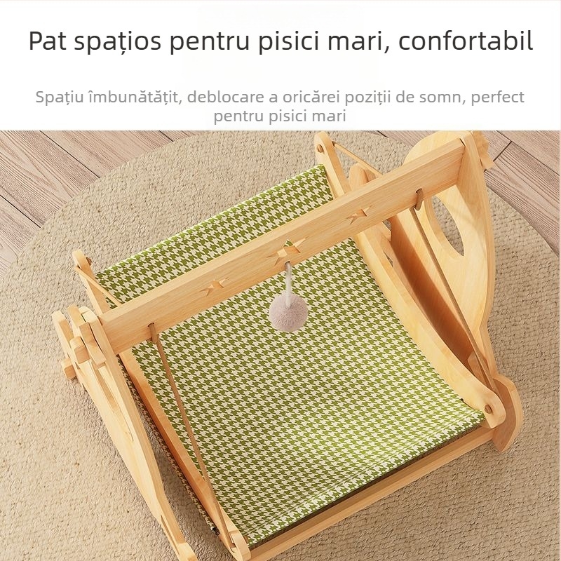 Cuib de pisică suspendat – pat hamac, din lemn, pentru toate anotimpurile, menține căldura