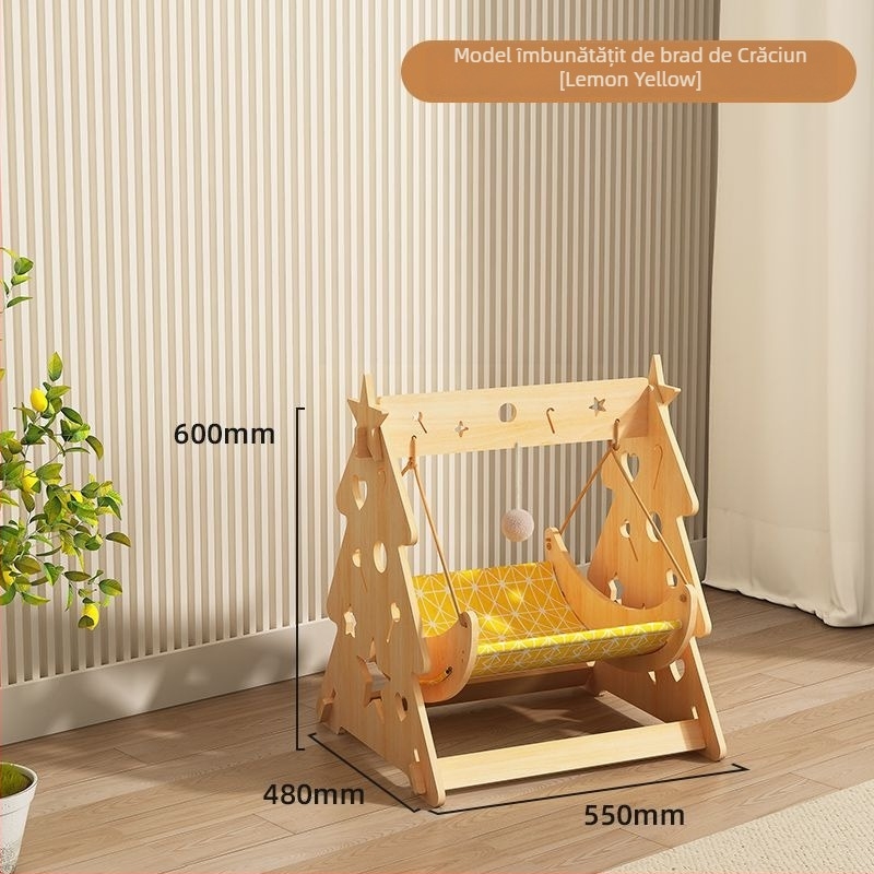 Cuib de pisică suspendat – pat hamac, din lemn, pentru toate anotimpurile, menține căldura