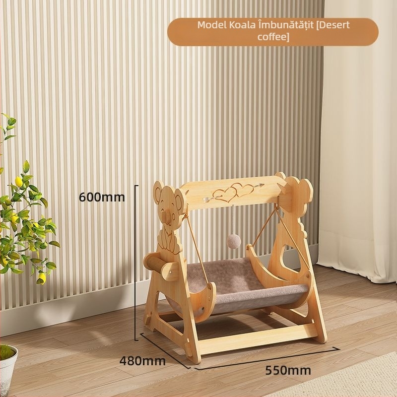 Cuib de pisică suspendat – pat hamac, din lemn, pentru toate anotimpurile, menține căldura