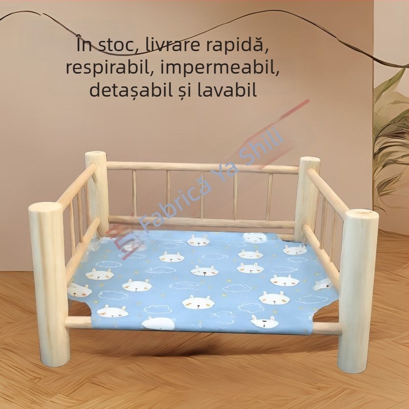 Pat din lemn pentru pisici, cu formă ovală, impermeabil și rezistent la umezeală, cu cuib deasupra solului, pentru toate sezoanele