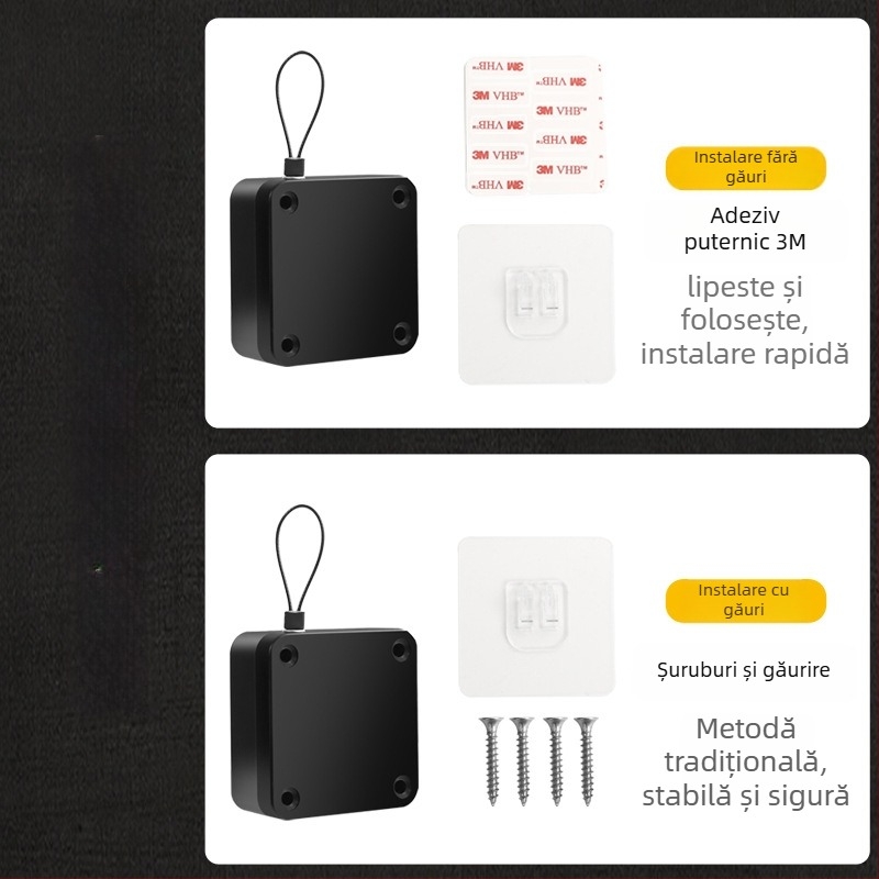 Închizător de uși fără găurire | plastic, revenire automată, stil modern minimalist, marcă Yuli