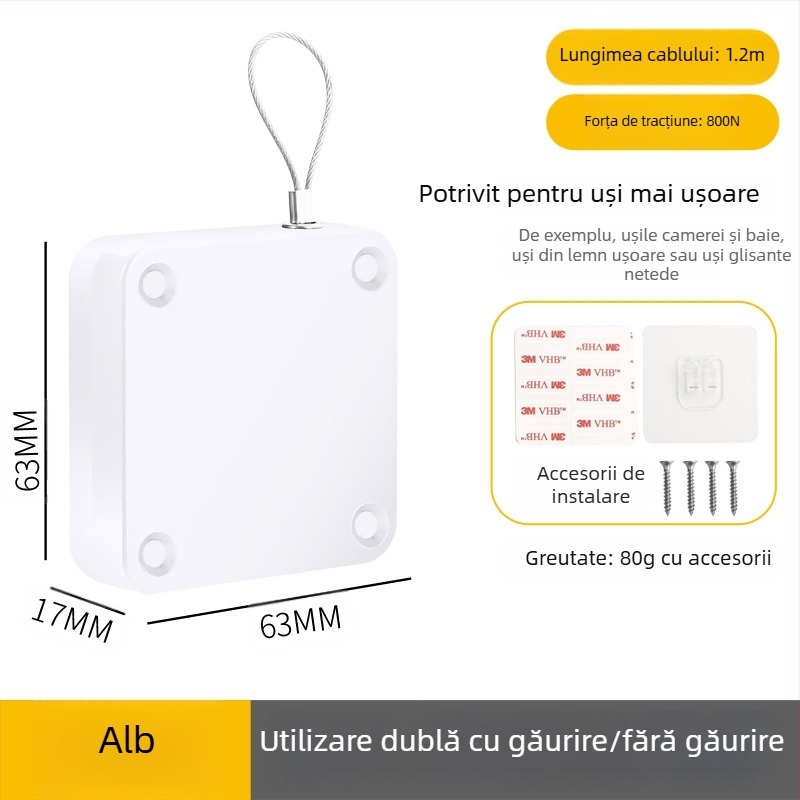 Închizător de uși fără găurire | plastic, revenire automată, stil modern minimalist, marcă Yuli