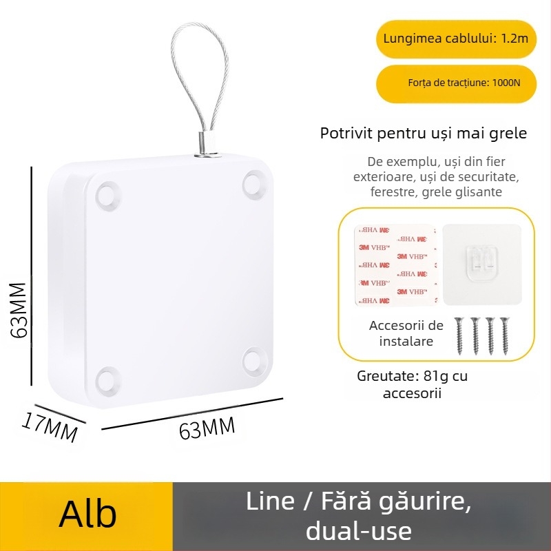 Închizător de uși fără găurire | plastic, revenire automată, stil modern minimalist, marcă Yuli