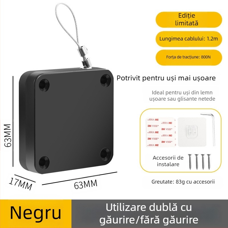 Închizător de uși fără găurire | plastic, revenire automată, stil modern minimalist, marcă Yuli
