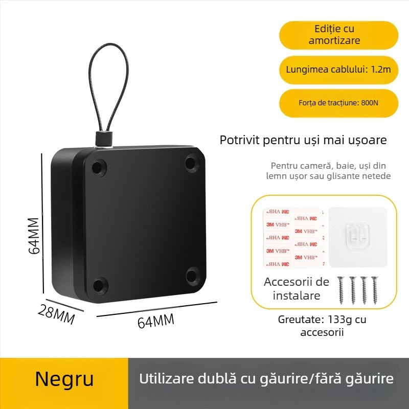 Închizător de uși fără găurire | plastic, revenire automată, stil modern minimalist, marcă Yuli