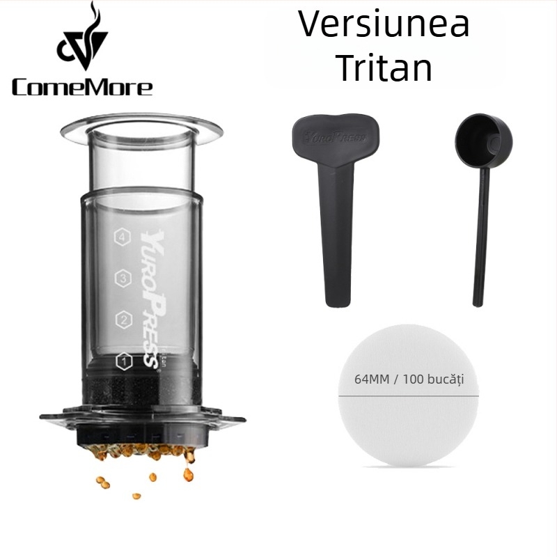 ComeMore Aparat de cafea manual portabil, corp Tritan, infuzie sub presiune, pentru utilizare în aer liber