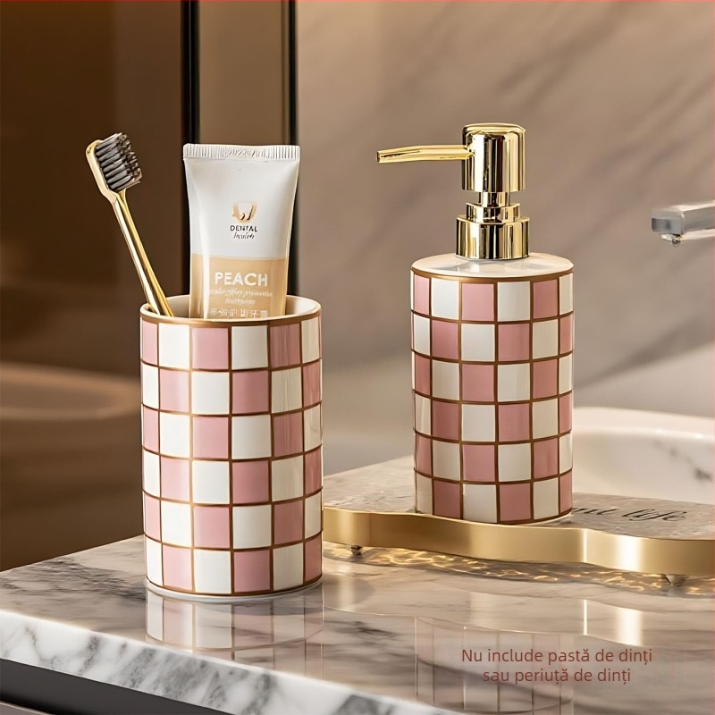 Set baie din porțelan, 2 piese: dispenser de săpun și sticluță de loțiune; imprimare logo disponibilă; personalizabil