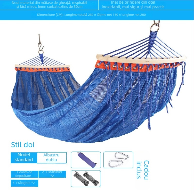 Hamac exterior din plasă respirabilă pentru camping, fără suport; materialul feței: bumbac/nylon.