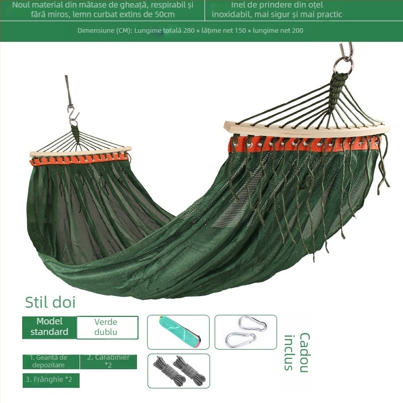 Hamac exterior din plasă respirabilă pentru camping, fără suport; materialul feței: bumbac/nylon.
