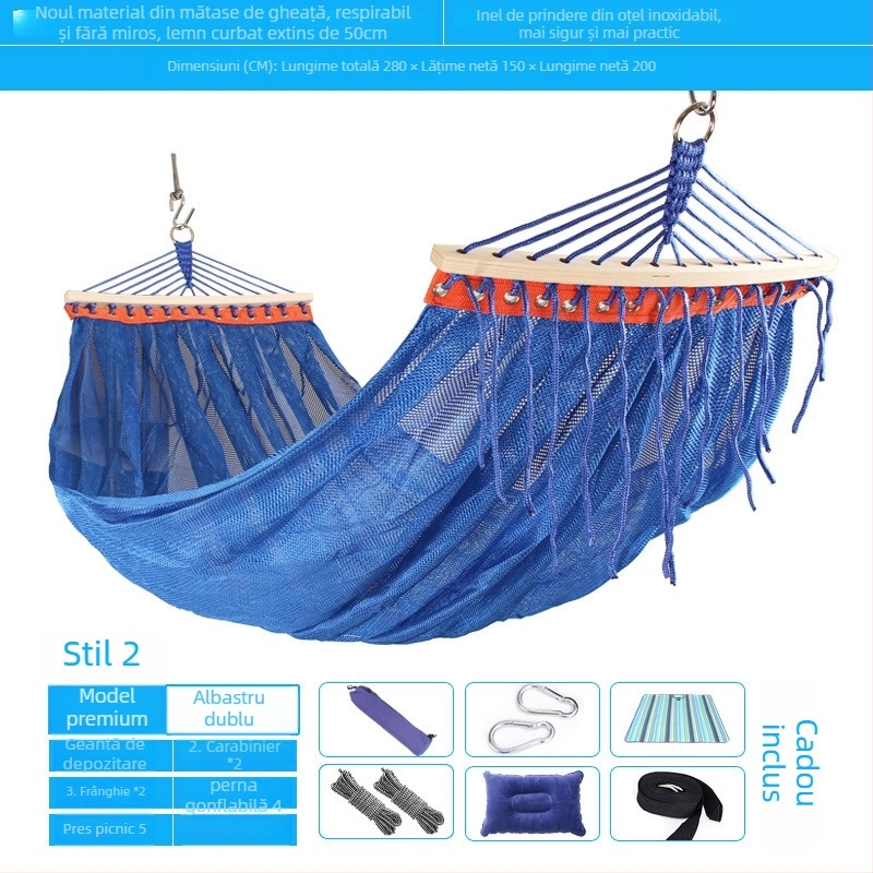 Hamac exterior din plasă respirabilă pentru camping, fără suport; materialul feței: bumbac/nylon.