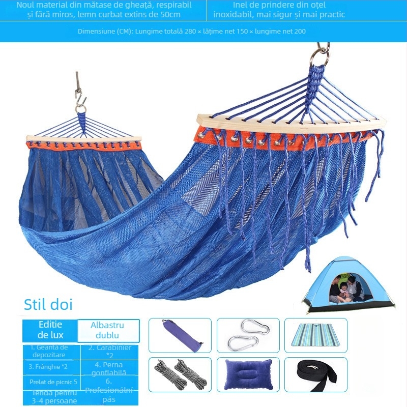 Hamac exterior din plasă respirabilă pentru camping, fără suport; materialul feței: bumbac/nylon.