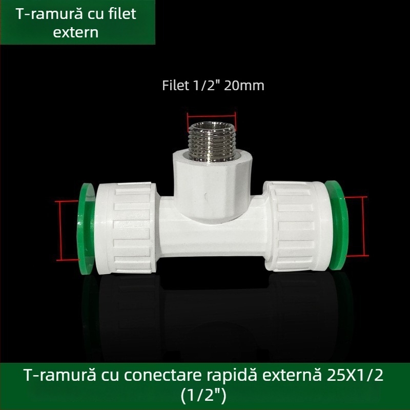 Fitingi inline PPR/PE cu debit mare, conectare rapidă, ventil globă și ventil cu bilă, model 003, grosime perete 3 mm, calitate superioară