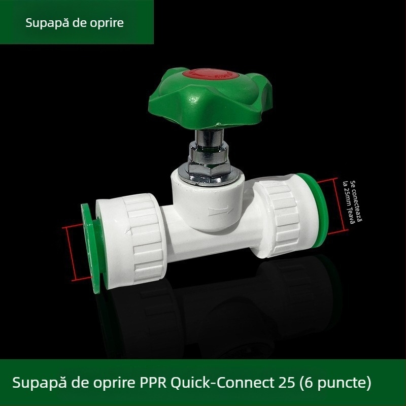 Fitingi inline PPR/PE cu debit mare, conectare rapidă, ventil globă și ventil cu bilă, model 003, grosime perete 3 mm, calitate superioară