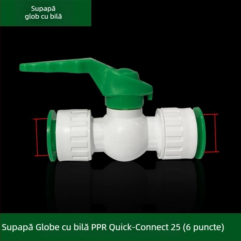 Fitingi inline PPR/PE cu debit mare, conectare rapidă, ventil globă și ventil cu bilă, model 003, grosime perete 3 mm, calitate superioară