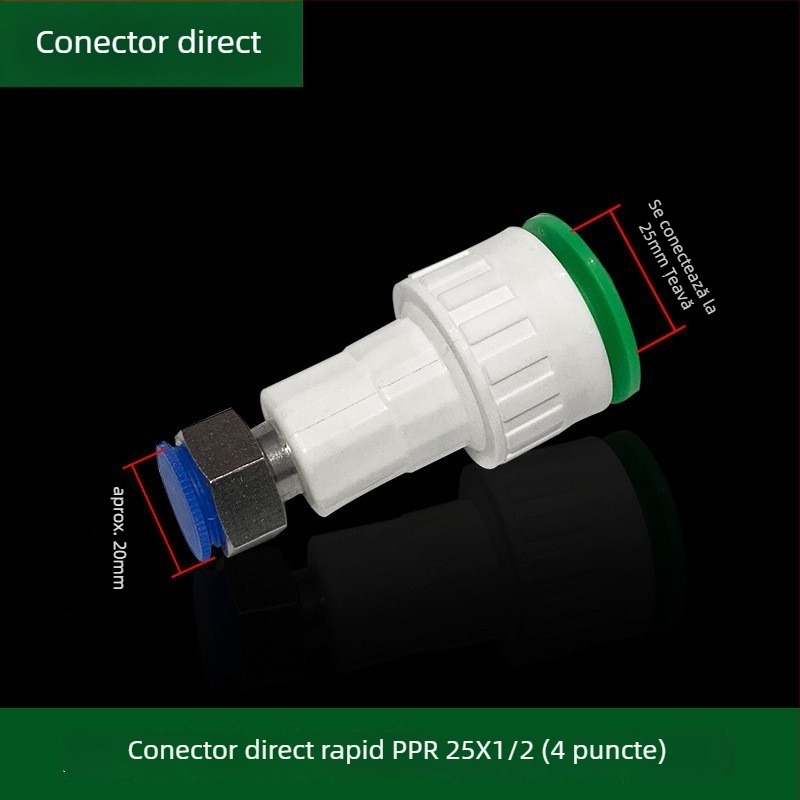Fitingi inline PPR/PE cu debit mare, conectare rapidă, ventil globă și ventil cu bilă, model 003, grosime perete 3 mm, calitate superioară