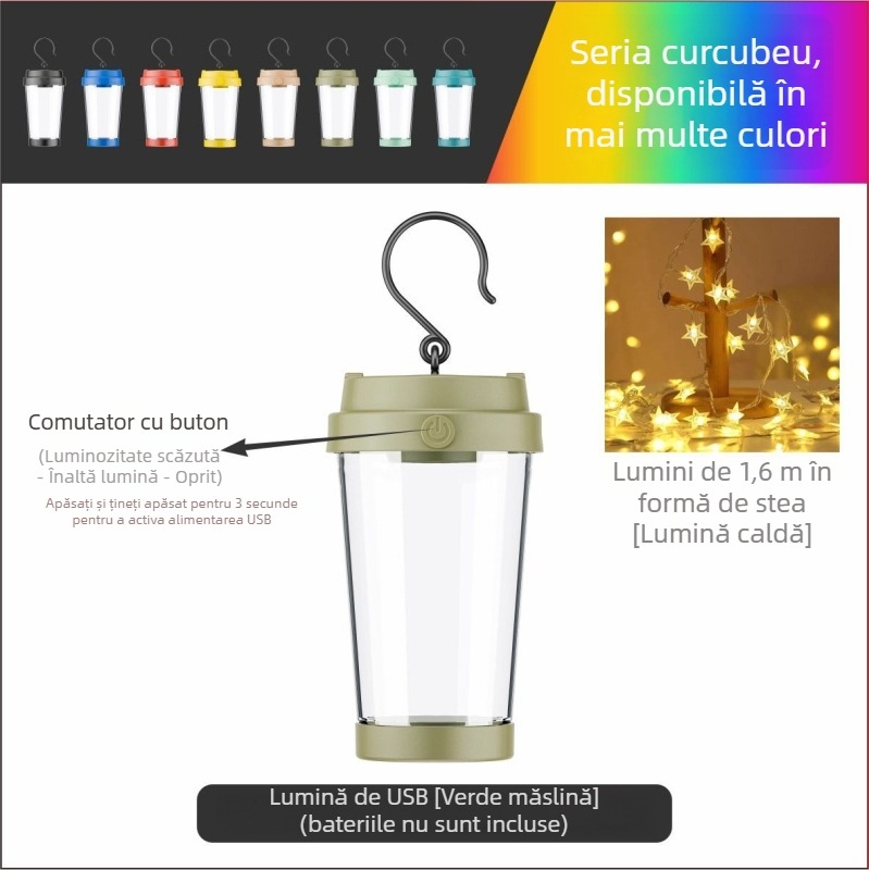 Jiadi Lampă LED pentru camping, impermeabilă, reîncărcabilă la 5V, 90×50 mm, întrerupător cu cheie