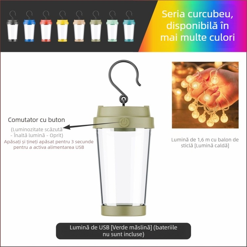 Jiadi Lampă LED pentru camping, impermeabilă, reîncărcabilă la 5V, 90×50 mm, întrerupător cu cheie