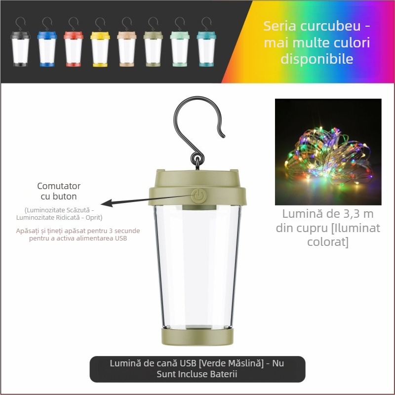 Jiadi Lampă LED pentru camping, impermeabilă, reîncărcabilă la 5V, 90×50 mm, întrerupător cu cheie