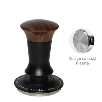 Tamper cafea pentru espresso semi-automat – lemn de nuc, aluminiu și oțel inoxidabil; design cu reglajul presiunii pentru echilibru hidraulic